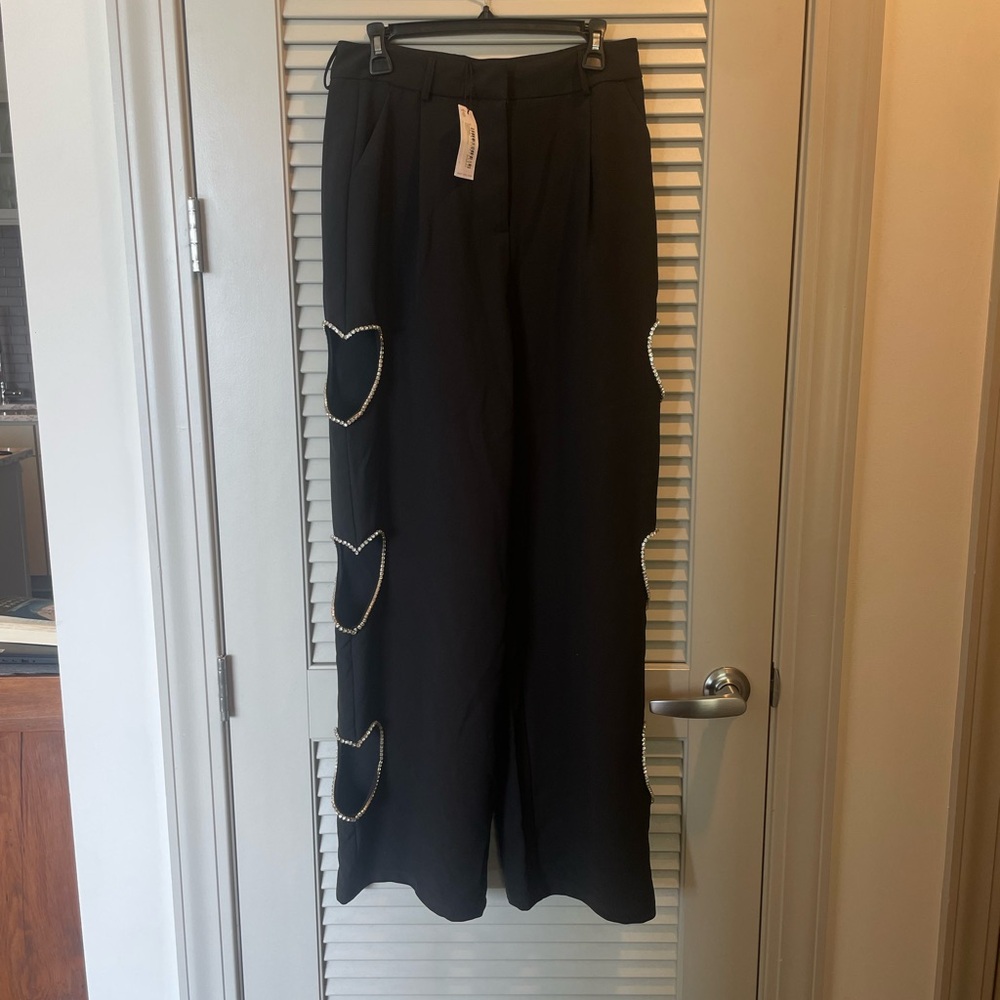 Nasty Gal Black Trousers with Rhinestone Heart Cutouts